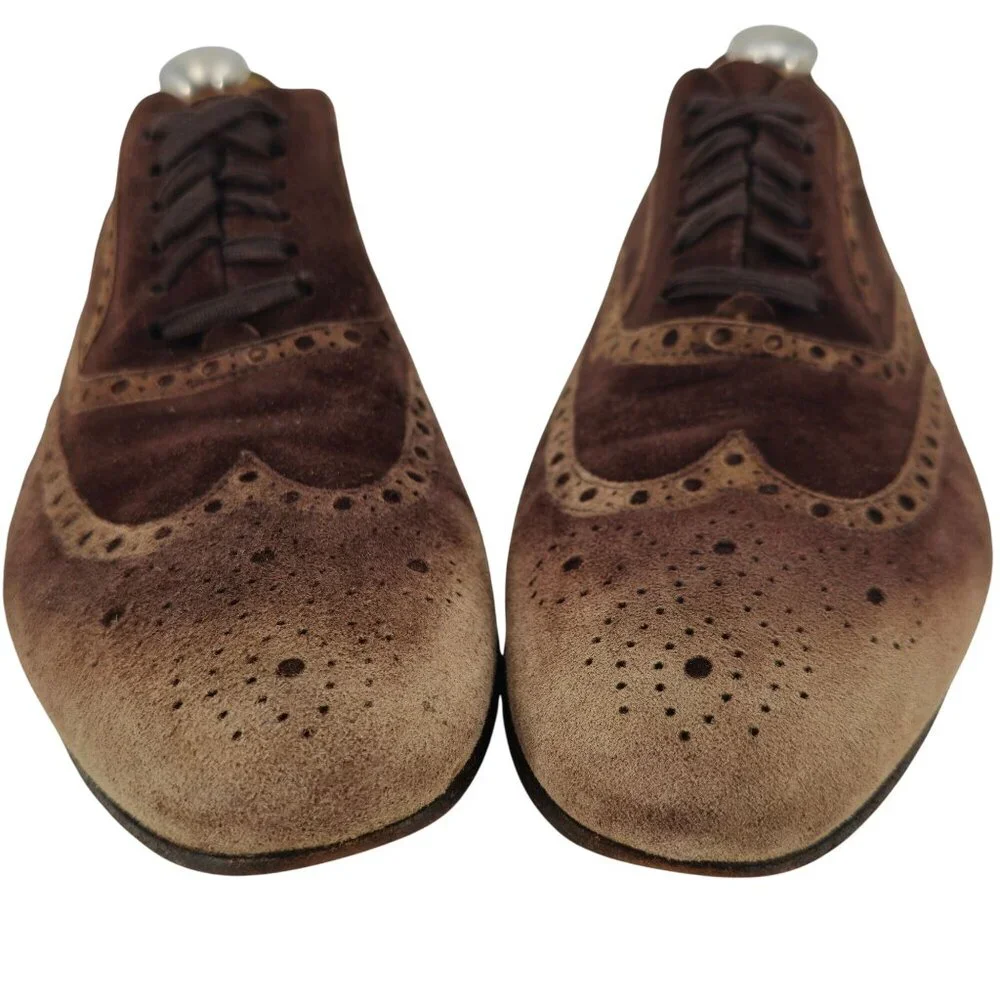 Gucci Italy Men size 7.5E Brown Suede Wingtip Derby Oxfords Designer Dress Shoes